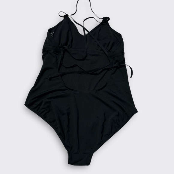 ATHLETA One-Piece Swimsuit Skinny Strap Criss Cross Tie Full Coverage Black L - Picture 3 of 7